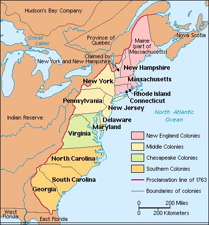 map of 13 original colonies labeled. 13 original colonies